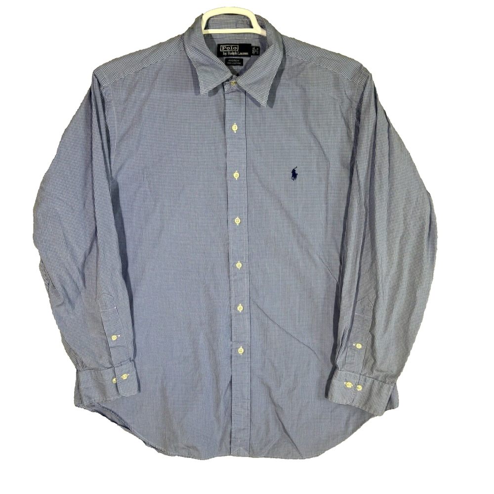 Polo Ralph Lauren Andrew Men’s Dress Shirt 17 34/35 Blue Check 100% Cotton